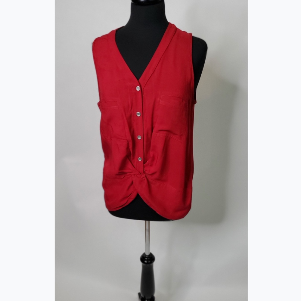 Karen Kane Red V-Neck  Button-Up Top (Size: S)